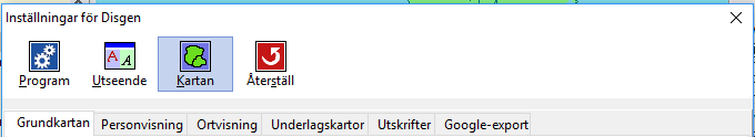 Disgen-2018. Handledning - Inställningar och kortkommandon för kartan